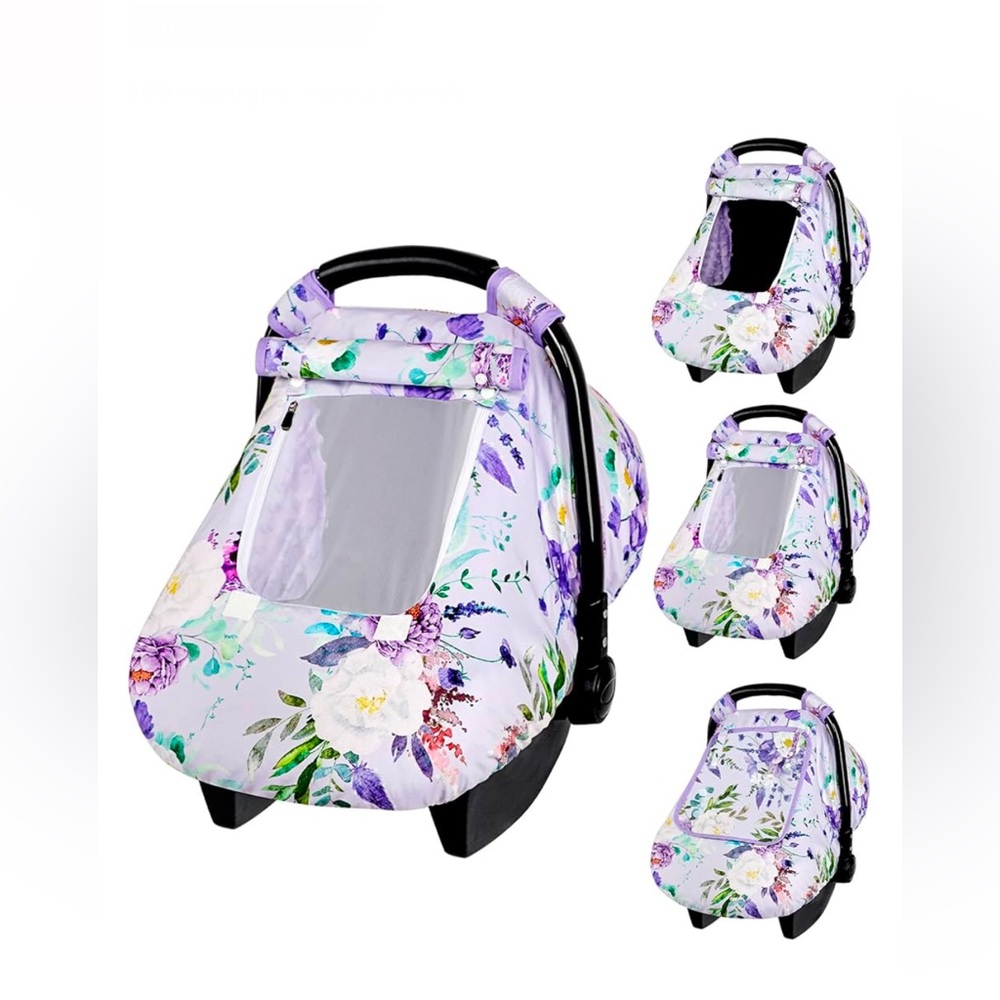 Purple CARUILI Kick-Proof Car Seat Canopy w Breathable Mesh Peep Window